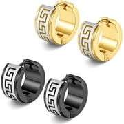 Mens stainless steel ring earrings, Womens earrings, unique Greek style, Fashionable earring jewelry  Black Yellow
