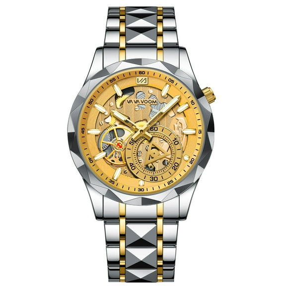 Men's stainless - steel strap watch, skeleton watch, European - American business - style minimalist quartz watch with water - resistance and luminous function