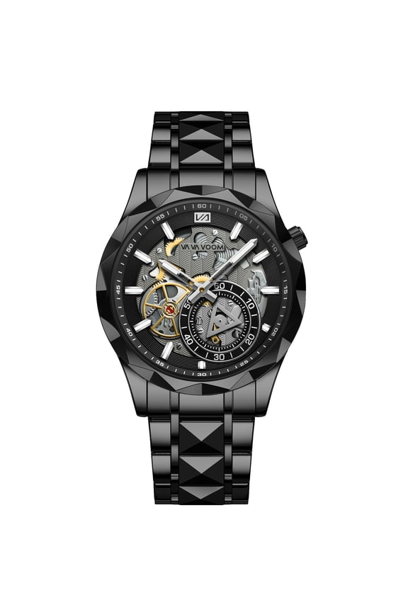 Men's stainless - steel strap watch, skeleton watch, European - American business - style minimalist quartz watch with water - resistance and luminous function