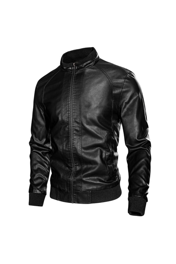 Men's stand-up collar PU leather baseball uniform motorcycle jacket