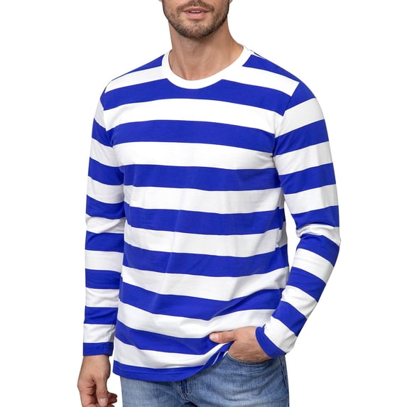 Men's striped neck long-sleeved T-shirt, basic casual top
