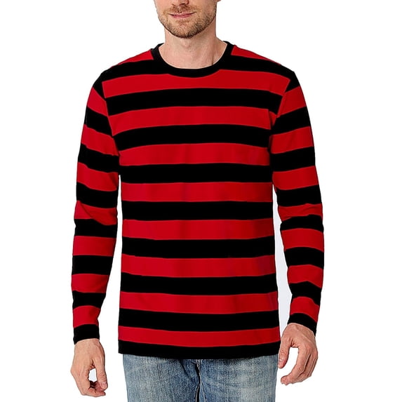 Men's striped neck long-sleeved T-shirt, basic casual top