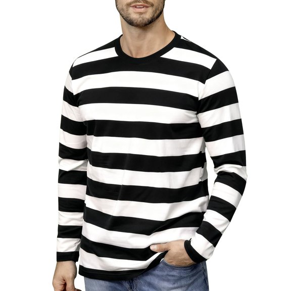 Men's striped neck long-sleeved T-shirt, basic casual top