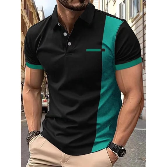 Men's summer button-down Polo shirt lapel Polo shirt gradient pattern printed street short sleeve printed clothing