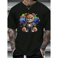 thumbnail image 1 of Men's summer cartoon bear printed T-shirt with round neck and short sleeves, 1 of 12