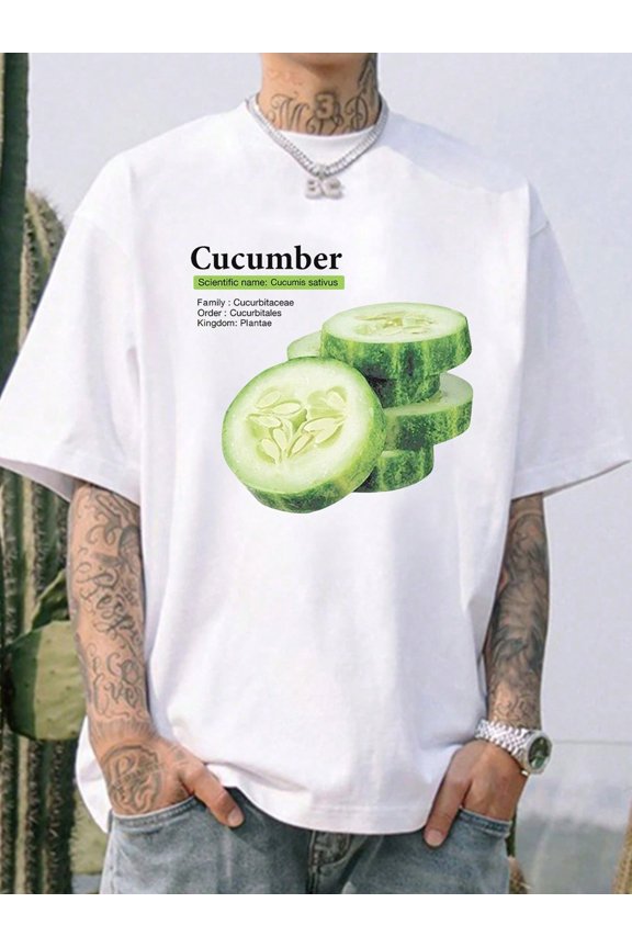 Men's summer cucumber and lettering printed casual short-sleeved T-shirt