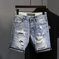 thumbnail image 1 of Men's summer fashion beach denim shorts youth outdoor traveling ripped jeans, 1 of 9