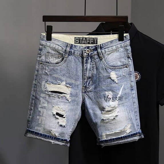 Men's summer fashion beach denim shorts youth outdoor traveling ripped jeans