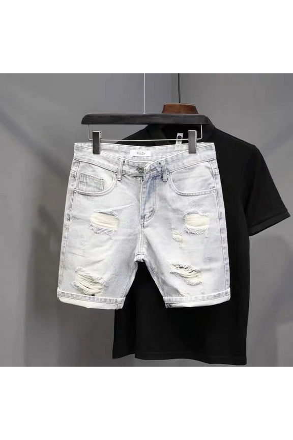 Men's summer loose straight denim shorts boys casual pants retro beach shorts