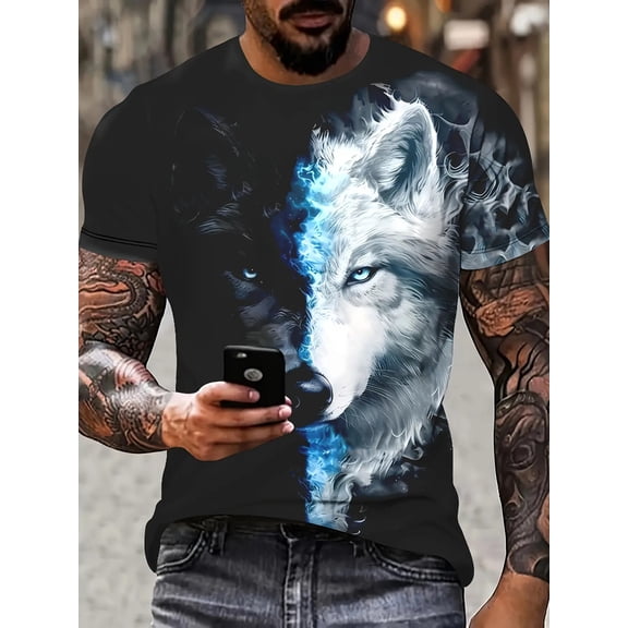 Men's summer round-neck short-sleeve shirt, casual and stylish digital print men's clothing, fashionable men's apparel