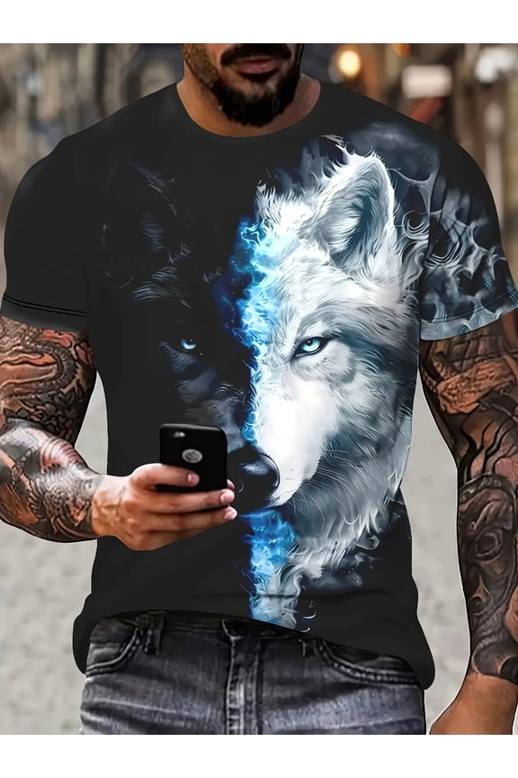 Men's summer round-neck short-sleeve shirt, casual and stylish digital print men's clothing, fashionable men's apparel