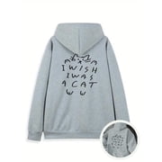 Mens sweatshirt, "I Wish I Were a Cat" Print Pattern, Autumn Winter Hoodie