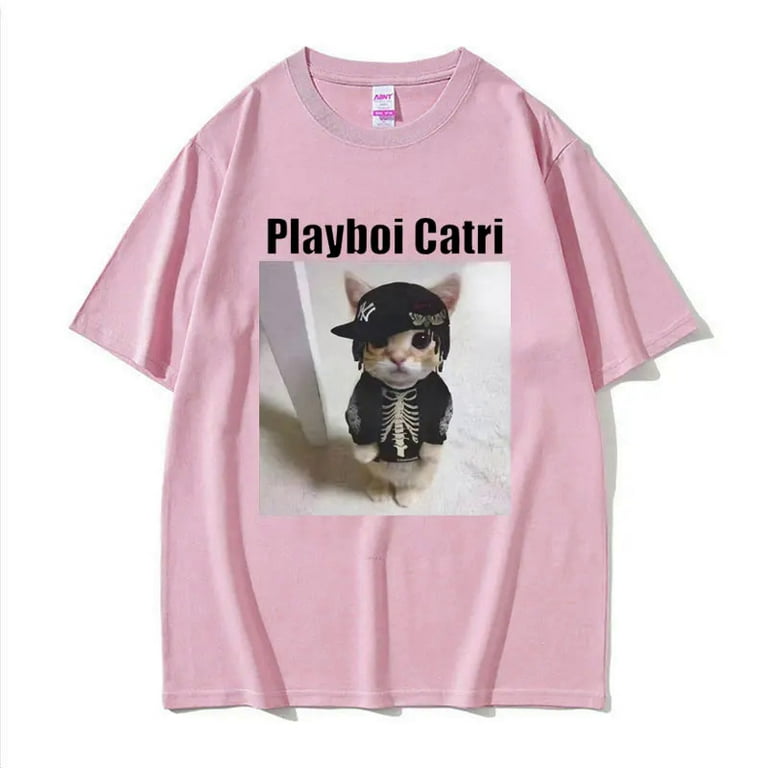 Men's trendy street hip-hop cat print oversized T-shirt fashion