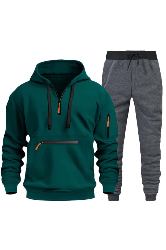 Men Summer Outfits 3 Piece Suite Business Attire for Men One Two Slim All Suit Medium Suit Coat Tie Slim Fit Men Mens Vest Dress Outfits Jacket for Men's Autumn And Winter Two Piece Hooded Green M