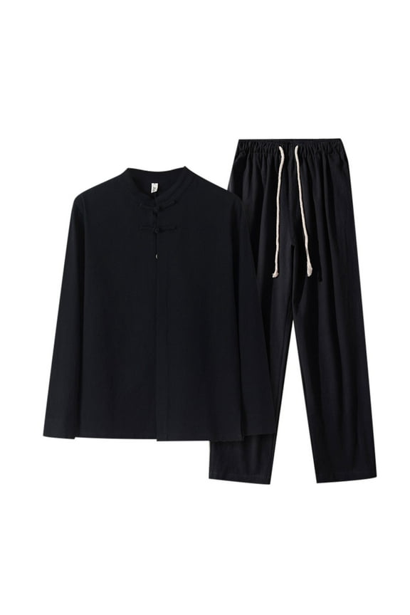 Men's underwear Custom Jackets for Men New Years Suit for Men Slim Fit Suit Dark Buttons Hairy Chest Bathing Dress Pants Outfit Dumb And Suits And Mens Retro Linen Long Black 2XL