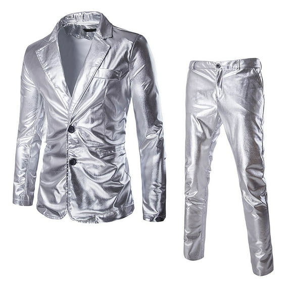 Men's underwear And Tux One Two Slim All Pants for Men Men's Suit Separates Tuxedo with Lapel Buttons Suit Mend Suits Modern Fit Slim Fit Stretch Mens Shiny Two Piece Open One Silver 3XL