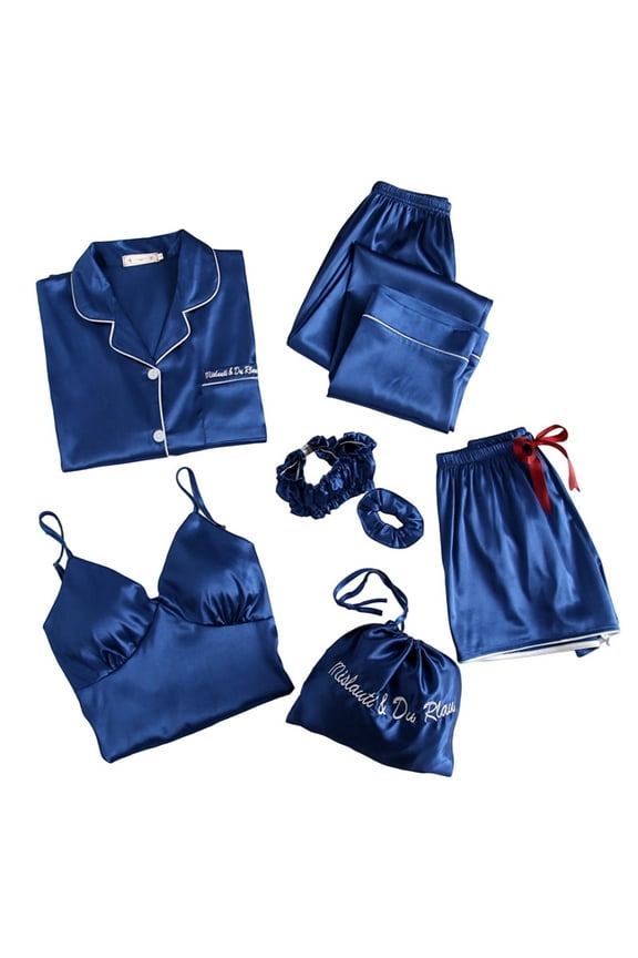 Men's underwear Women Nightwear Short Pajamas Women Floral Pajamas Womens Short Tops Womens Robe Set Romper Pajama Set Sleeve Top Tall Silk Sleepwear Women's Style 7 Blue 2XL