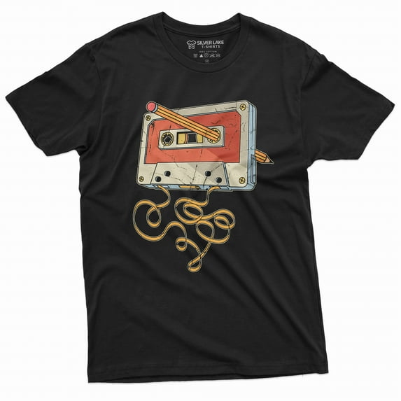 Men's vintage cassette tape with pencil T-shirt 80s 90s born nostalgic birthday gift Christmas tee