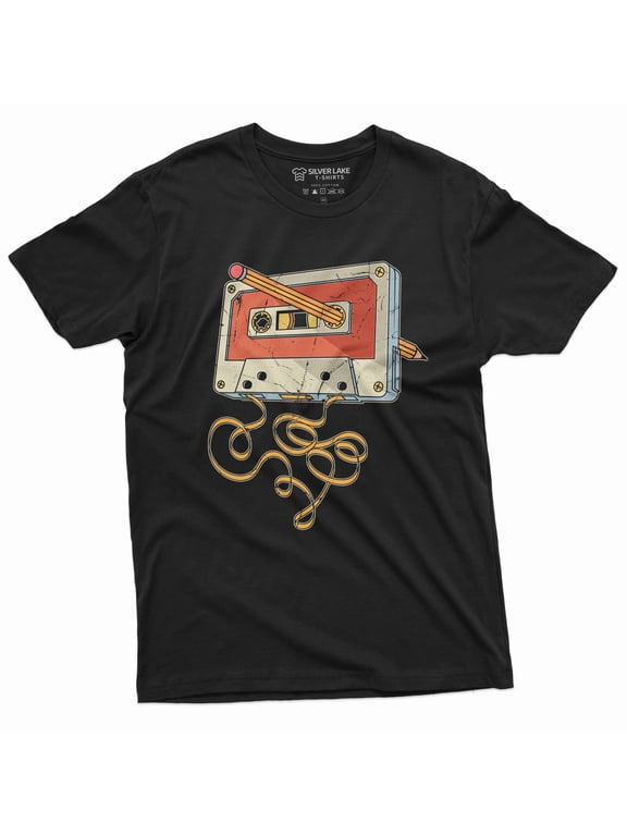 Men's vintage cassette tape with pencil T-shirt 80s 90s born nostalgic birthday gift Christmas tee