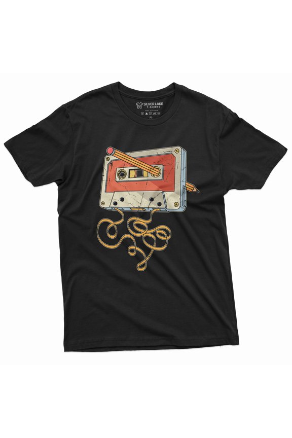 Men's vintage cassette tape with pencil T-shirt 80s 90s born nostalgic gift