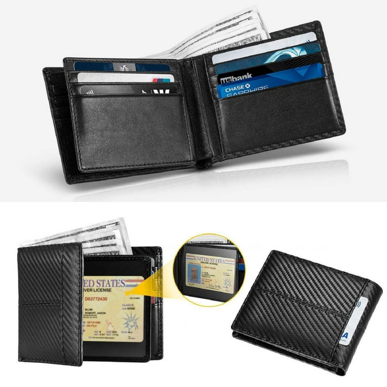Men's wallet Multifunctional leather slim wallet with credit card holder,  receipt pocket and ID window. Minimalist men's wallet ,Black 