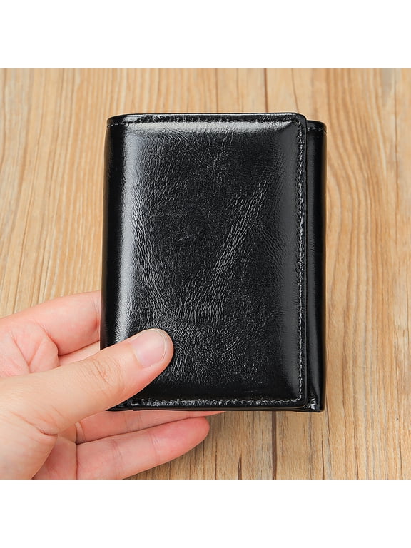 Men's wallet genuine leather short tri-fold wallet leather RFID Wallet purse