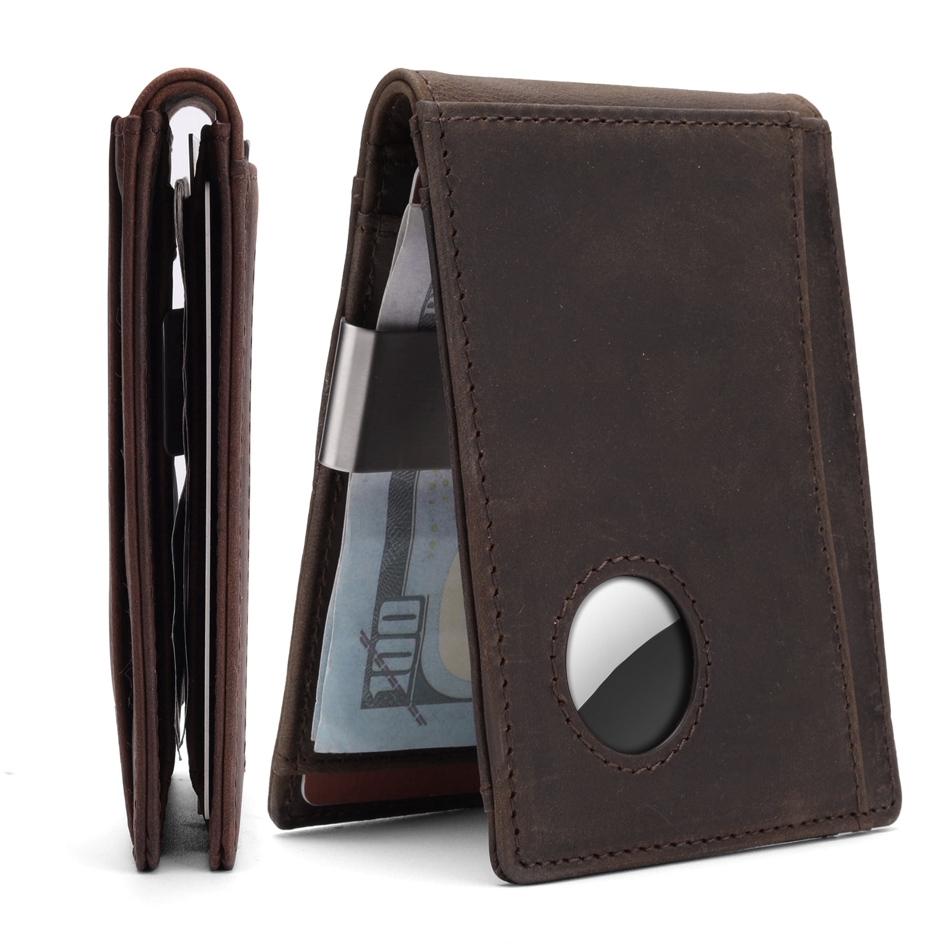 Laatikui Men's wallet genuine leather tracking airtag US dollar clip ...