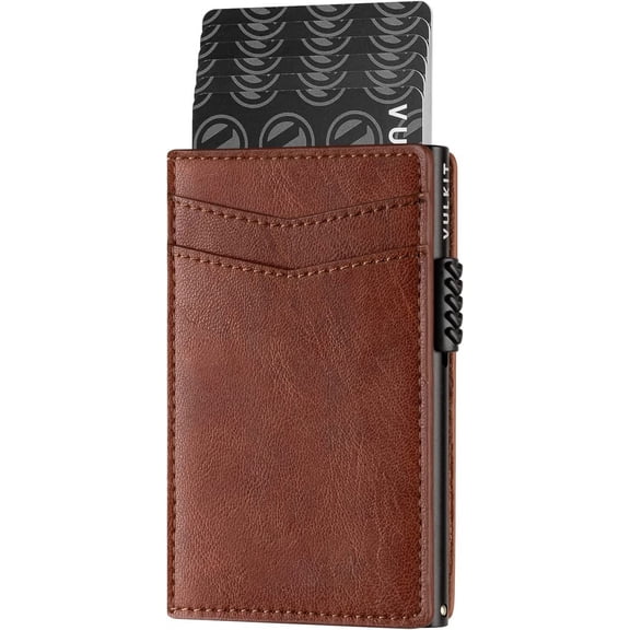Men's wallet metal card bag genuine leather RFID anti-theft brushing aluminum alloy card bag