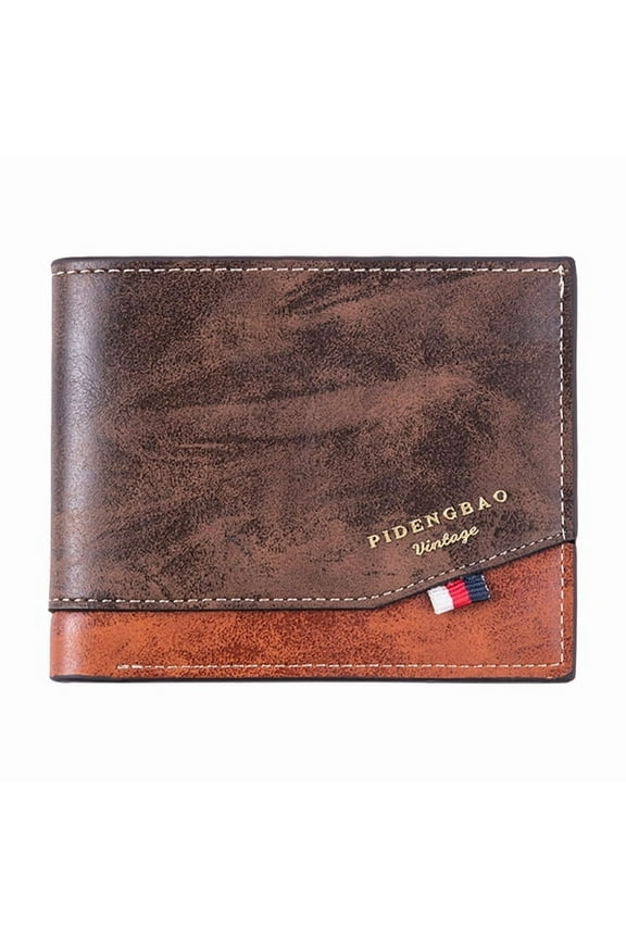Men's wallet, two fold thin retro fashion wallet, PU leather wallet, RFID security protection, large capacity card bag, business wallet