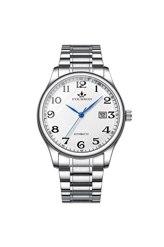 Men's watch with butterfly clasp, steel band, transparent back, hollow design, faux mechanical, digital calendar, waterproof, men's business wristwatch