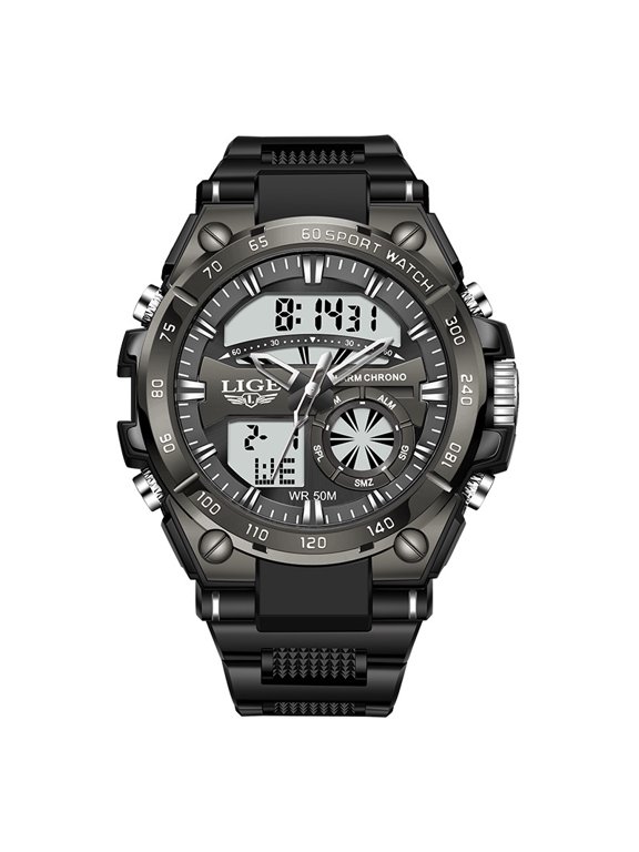 Men's watch, electronic dual-display watch, fashion watch, chronograph, alarm clock, multifunctional sports waterproof watch, business trendy watch