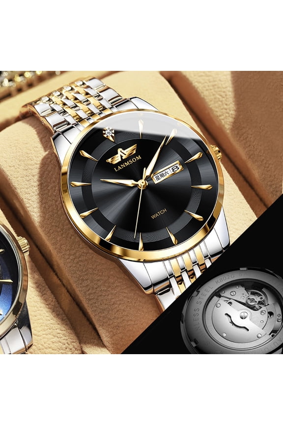 Men's watch, fashionable business sports dual-calendar waterproof fully automatic quartz watch with hollow transparent back, non-mechanical men's wristwatch