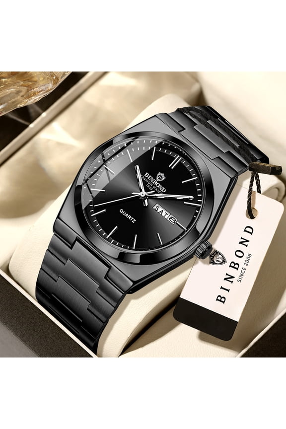 Men's watch, fashionable new model, stainless steel buckle, men's business casual quartz watch, slim dual calendar men's wristwatch