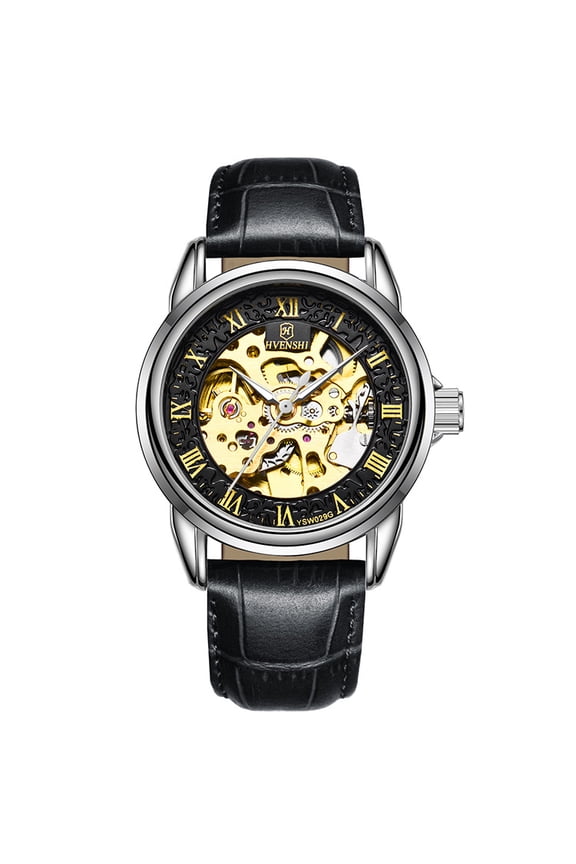 Men's watch, fully automatic mechanical watch, Korean version, business style, double-sided hollow design, new mechanical men's wristwatch, fashionable watch