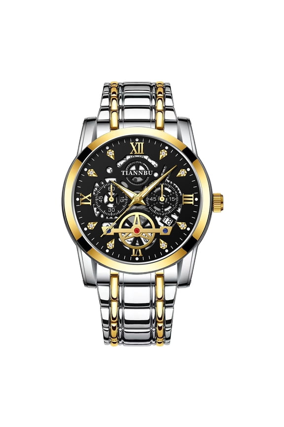 Men's watch, quartz watch, fully automatic movement, non-mechanical men's watch, dual calendar, luminous, waterproof, business steel wrist quartz watch