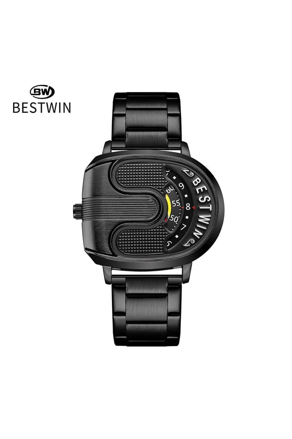Men's watch, trendy gold U-shaped fashion men's watch, waterproof, with calendar, unique and creative, business fashion men's wristwatch