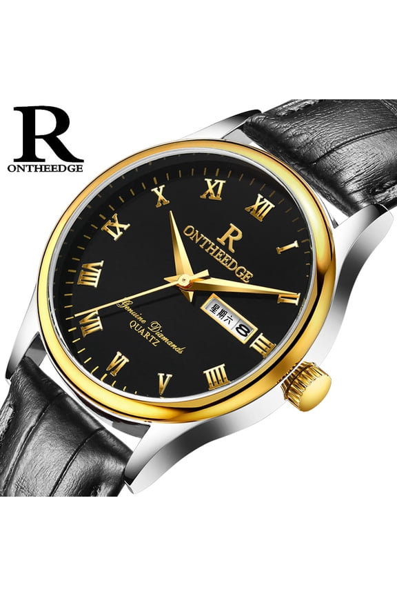 Men's watch ultra-thin waterproof fashion genuine leather strap quartz watch men's wristwatch men's watch trendy business dual calendar
