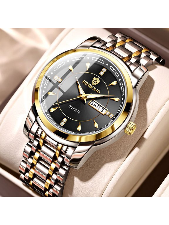 Men's watch, waterproof business quartz watch, men's watch with luminous display and calendar, men's sports high-end stainless steel wristwatch