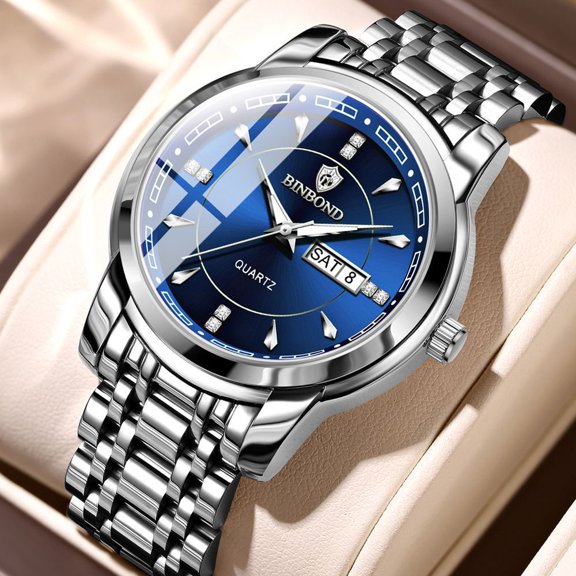 Men's watch, waterproof business quartz watch, men's watch with luminous display and calendar, men's sports high-end stainless steel wristwatch
