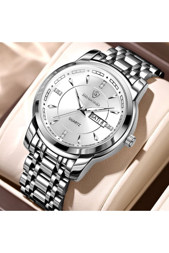 Men's watch, waterproof business quartz watch, men's watch with luminous display and calendar, men's sports high-end stainless steel wristwatch