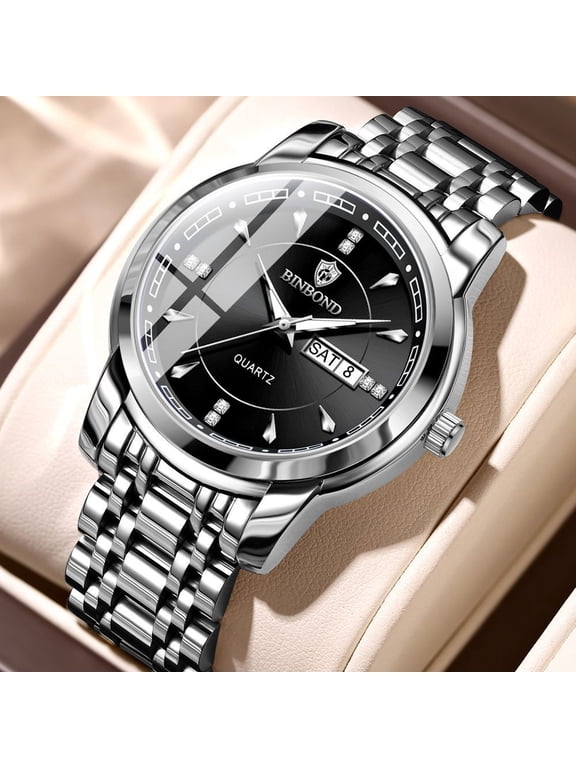 Men's watch, waterproof business quartz watch, men's watch with luminous display and calendar, men's sports high-end stainless steel wristwatch