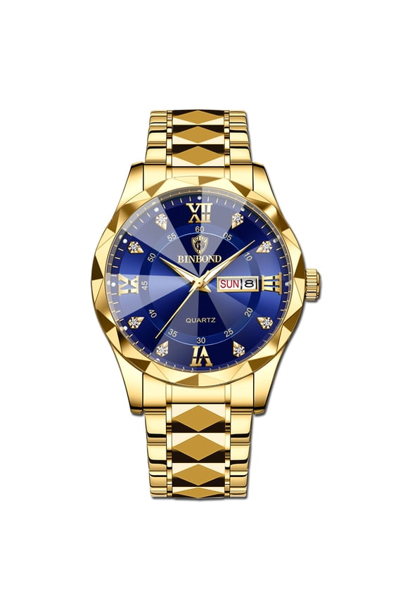 Men's watch, waterproof, luminous, dual calendar, men's quartz watch, diamond-shaped domed glass, men's wristwatch, fashionable and trendy