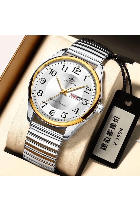 Men's watch with spring strap, high-definition digital display, luminous, waterproof, dual calendar, stylish and trendy business watch