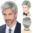 thumbnail image 1 of Men's wigs short hair, men's wig replacement wigs realistic men's wigs, synthetic wigs for men's Christmas daily wear, 1 of 7
