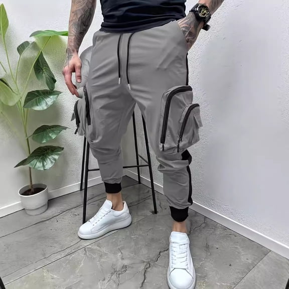 Men's workwear pants with large side pockets, work hiking tactical pants, outdoor hiking, train fishing, travel sports pants