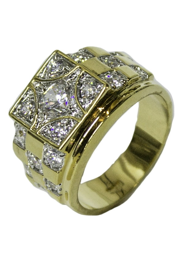 Men's18 Kt Gold Plated Dress Ring Square CZ Pattern 074 (13)