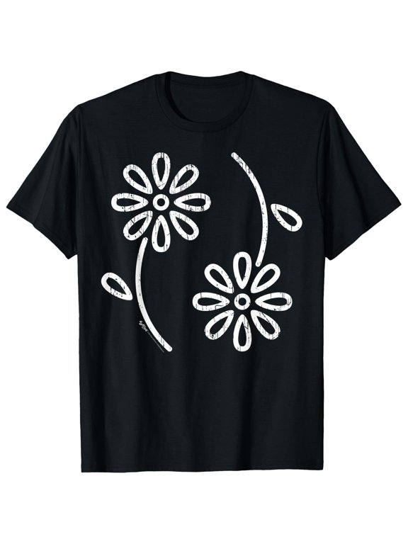 Men's180g Cotton T-Shirt - Soft Breathable Black Casual Tee with White Geometric Floral Print, Round Neck Short Sleeve Summer Top, Perfect Gift for Fashionable Guys, Everyday Apparel, Comfortable Fit
