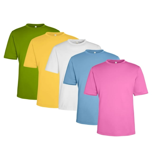 Men'sPerformance T-Shirt, 100% Polyester Interlock Short Sleeve Crewneck Tee, Assorted T-Shirt (Bright Color 5 Pack, L)