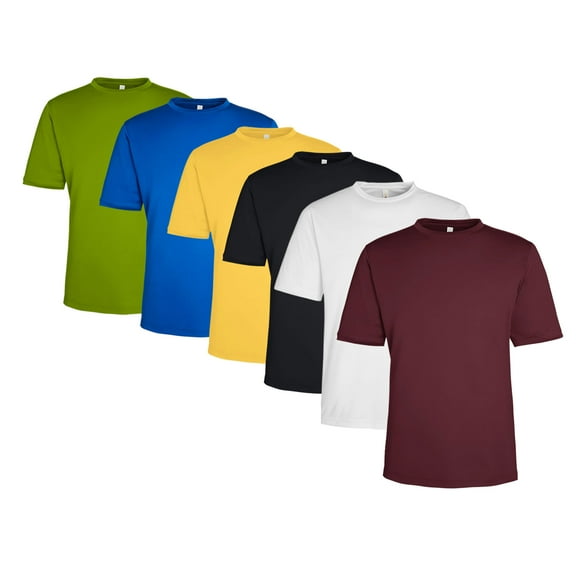 Men'sPerformance T-Shirt, 100% Polyester Interlock Short Sleeve Crewneck Tee, Assorted T-Shirt (Dark+Bright Color 6 Pack, M)