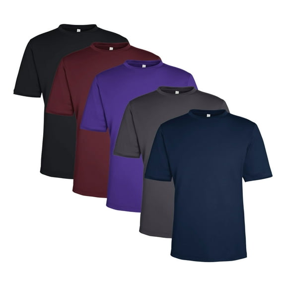 Men's Performance T-Shirt, 100% Polyester Interlock Short Sleeve Crewneck Tee, Assorted T-Shirt (Dark Color 5 Pack, M)